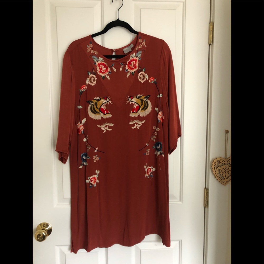 ASOS Size 16 Tiger and Floral Silky Dress in Pumpkin